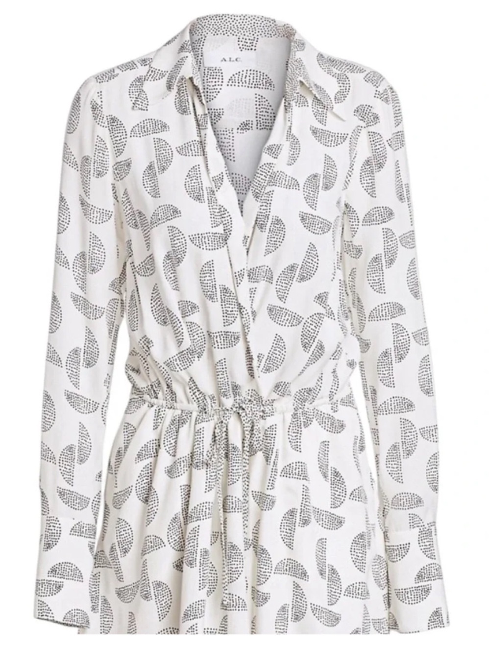 A.L.C. Isobel White Printed Long Sleeve Silk Dress. Size 2